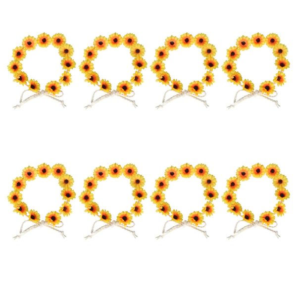 Uonlytech 8Pcs Sunflower Wreath Headband Summer Sunflower Crown Sunflower Hair Band Daisy Flower Hair Wreath for Girls Women