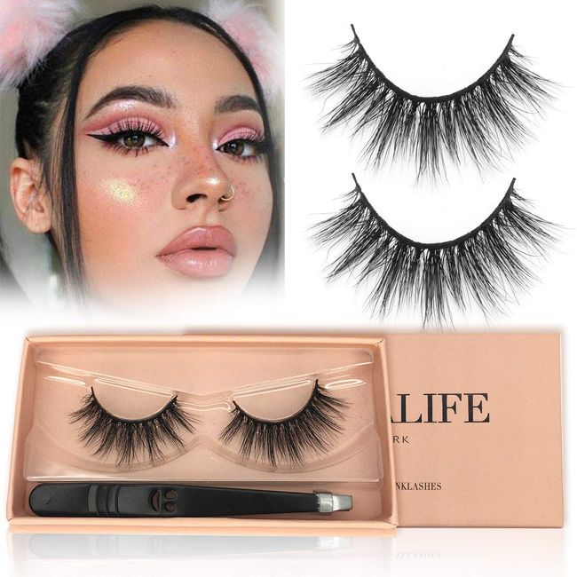 WENNALIFE Natural False Eyelashes, 15mm Eye Lashes Full Strips 3D Mink Eyelashes Natural Look Handmade Fake Eyelashes Medium Volume Wispy 3D Mink Lashes, FLORIST