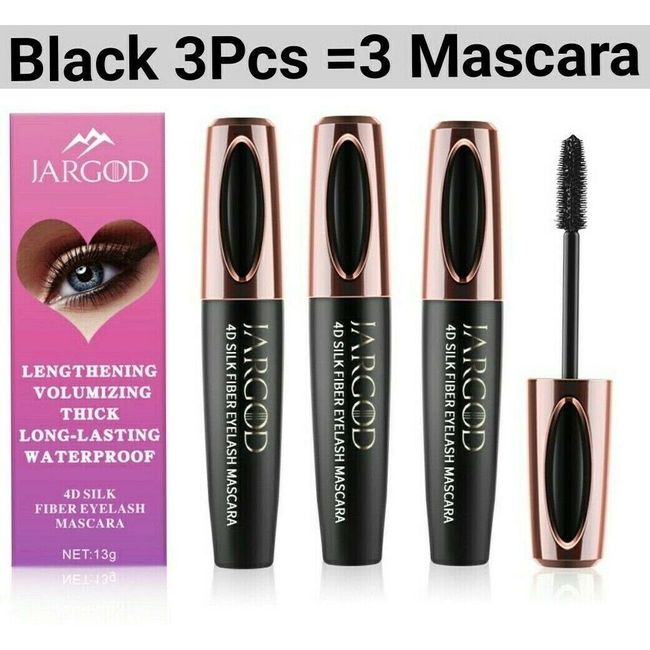 3Pc 4D Silk Fiber Lash Mascara for Longer Thicker Voluminous Extension Eyelashes