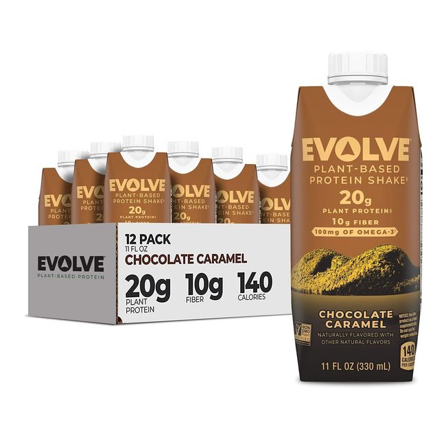 Evolve Plant Based Protein Shake, Chocolate Caramel, 20g Vegan Protein, Dairy