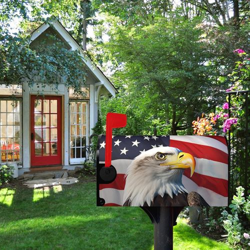 Dacawin Eagle Patriotic Mailbox Covers Magnetic Large Size American 4th of July USA Flags Mailbox Cover Oversized Remember Day Post Box Wraps Decor Waterproof for Garden Yard 21x25.5 Inch