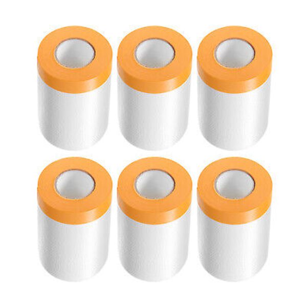 6 Rolls Pre-Taped Masking Film 21.7"x65.6ft Tape and Drape Plastic Drop Cloth