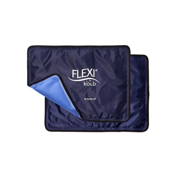 FlexiKold Gel Ice Packs w/Straps (Standard Large) - Two (2) Reusable Cold Therapy Compresses (for Pain and Injuries, Wrap Around Knee, Shoulder, Back, Ankle, Neck, Hip, Wrist) - 6300-STRAP-2PK