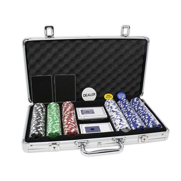 DA VINCI 300 11.5 Gram Striped Poker Chip Set with 3 Dealer Buttons, 2 Decks of Cards, Case