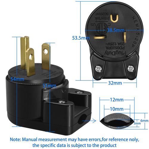 JORINDO 3 Pack 90 Degree 3 Pole DIY rewirable,Right Angle Nema 5-20P 20A 125V AC Plug,Replacement Cord Connector Outlet,12 Direction Rotatable Plug.