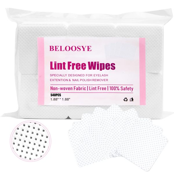 540 PCS Lint Free Nail Wipes,Eyelash Extension Glue Wipes,Super Absorbent Soft Non-woven Fabric Adhesive Nail Polish Remover Wipe,Cleaning Pad Cloth for Lash Extension Supplies and Nail Polish Bottle