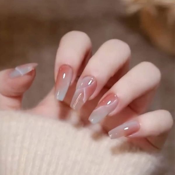 24PCS Sweet Girls Nail Tips Marble Texture Pattern Fake Nails For Taking Photos, Weddings, Coming-of-Age Ceremonies, Parties, After-Parties, Etc. False Nails