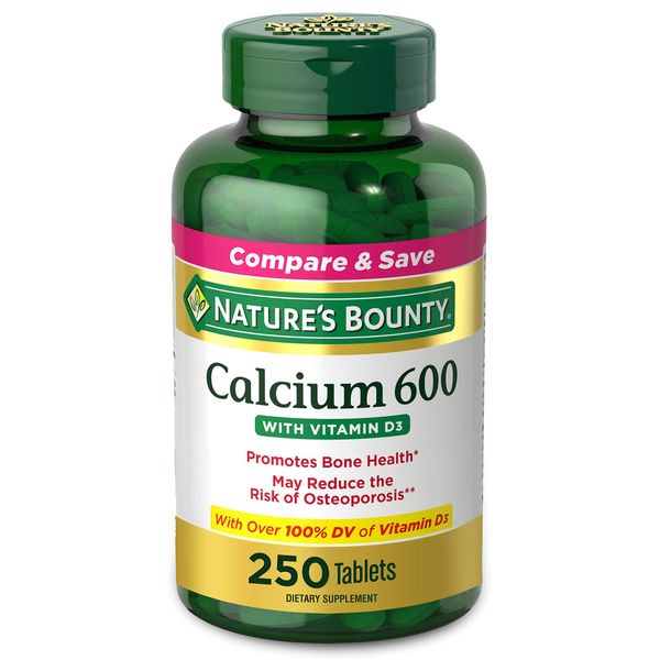 Calcium Carbonate & Vitamin D by Nature's Bounty, Supports Immune Health & Bone Health, 600mg Calcium & 800IU Vitamin D3, 250 Tablets