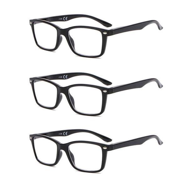 Suertree 3 Pack Lightweight Reading Glasses with Spring Hinge, Anti UV Ray Eyeglasses for Men Women, Computer Reading Eyewear, Eye Protection, Reader Aid, Black, 1.5X