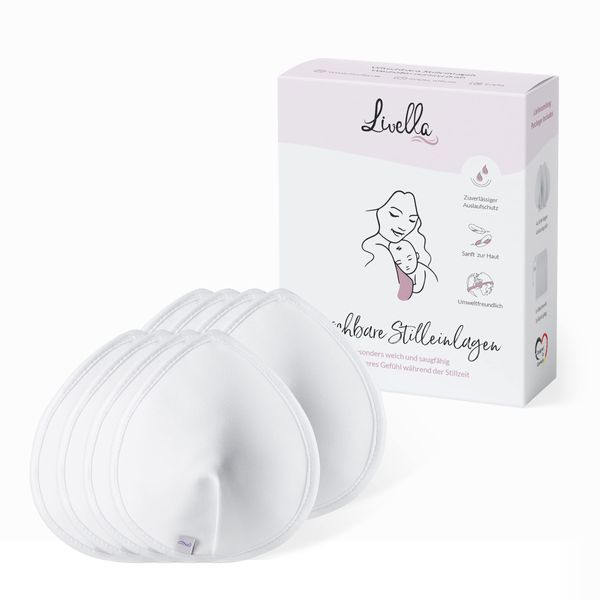 Livella | 8-Pack of washable Nursing Pads made from bamboo fiber | reusable breast pads for milk flow during breastfeeding | ultra absorbent and super soft under clothes | includes laundry bag