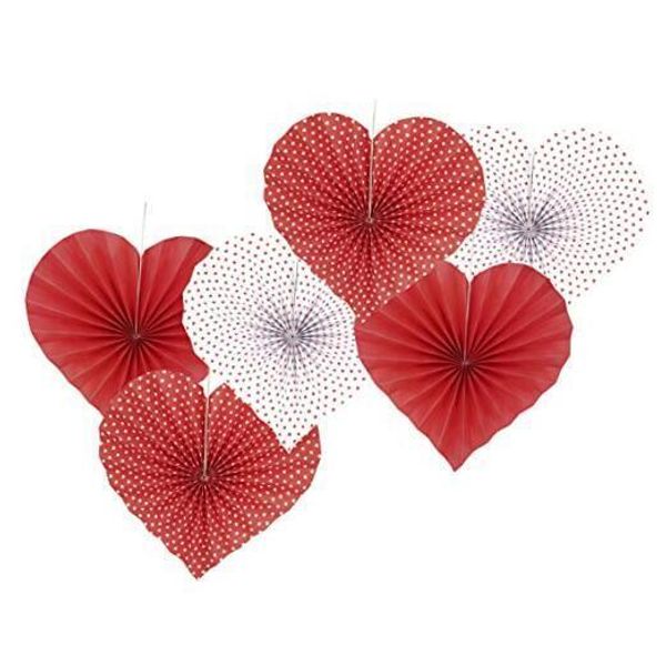 Red Heart Valentines Party Hanging Decorations Paper Fans Wedding Anniversary