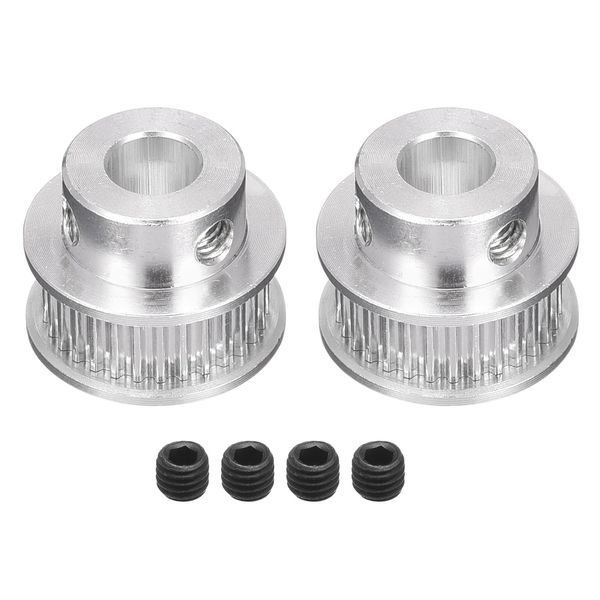 Rebower Synchronous Wheel Timing Pulley Aluminum Synchronous Wheel with Screw 6mm Width Belt for 3D Printer CNC Machine, 30 Teeth, 6.35mm Bore, Silver Tone 2 Pack