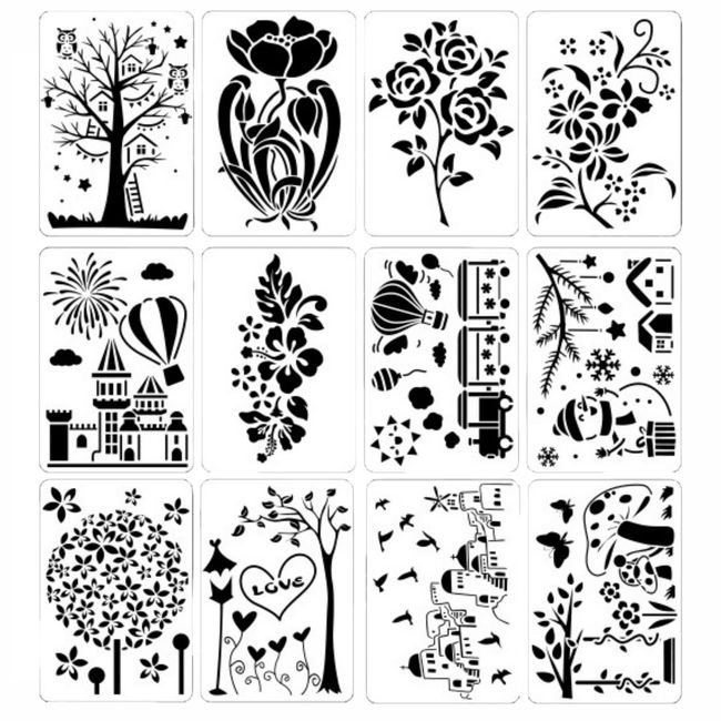 Copeflap Stencil Sheet Flower Stencil Animal Illustration Notebook Size Drawing Template Stencil Plate Cute (B)