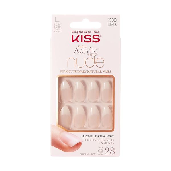 KISS Salon Acrylic French Nude Collection, Sensibility, Long Length Nude Fake Nails, Includes 28 False Nails, Nail Glue, Nail File, and Manicure Stick