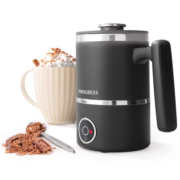 Progress EK5133P Automatic Milk Frother – Chocoluxe 4-in-1 Hot Chocolate Maker, 300ml/150ml, Hot & Cold Milk Heater & Foamer, Melt Chocolate Flakes, Built-in Frothing Whisk for Cafe Latte, Cappuccino