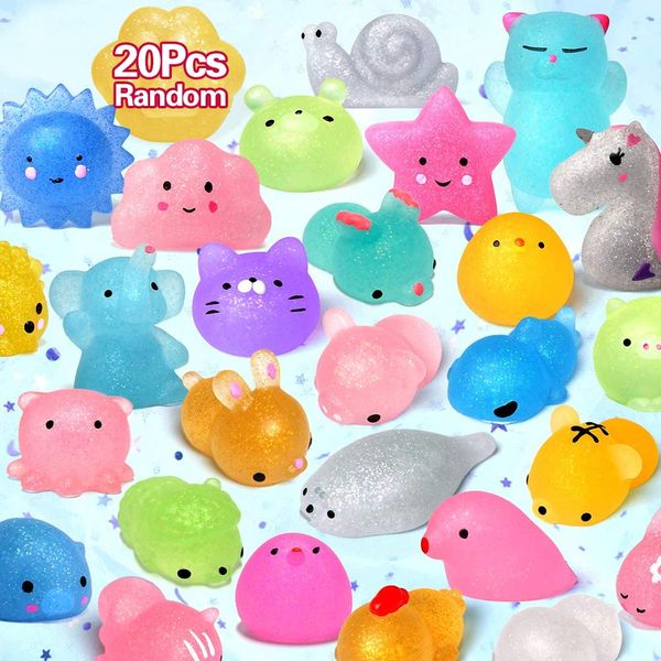 LUDILO Mochi Animal Squishies Toys 2nd Generation Glitter Mochi Squishy 20pcs Random Kawaii Mini Squishies Party Favors for Kids Unicorn Cat Panda Class Prizes Birthday Gifts Stress Relief Toy