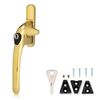 XFORT Locking Cockspur Window Handle Installation Kit in Polished Brass, Left Hand UPVC Window Handle Replacement, Lockable Window Lever