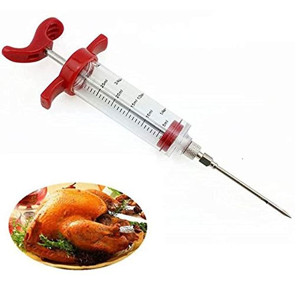 1 Pack Plastic Marinade Injector Syringe with Screw-on Meat Needle for BBQ Grill,1.1oz (30ml) Red. Meat Injector Kit, Turkey Injector Syringe, Marinade Needles for Home Yummy Smoked,Portable for Party