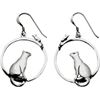 Sterling Silver Cat Watching Mouse in Hoop Wire Earrings