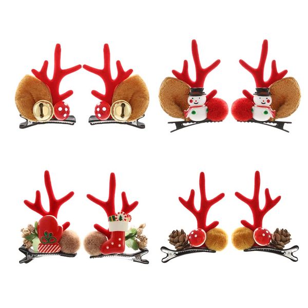 IYOU Christmas Hair Clips Set Red Reindeer Antler Hair Accessories Deer Ears Christmas Party Hairpins for Women and Girls(Pack of 4)