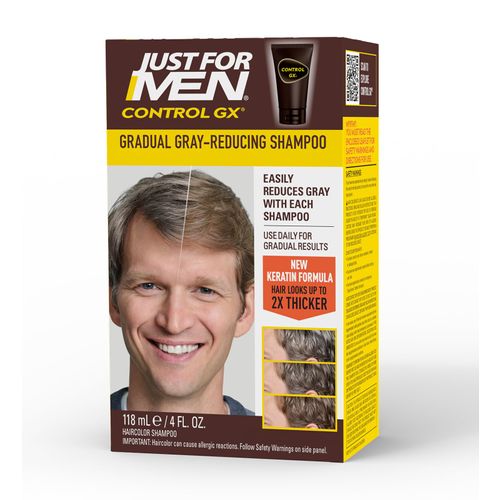 Just for Men Control GX Grey Reducing Shampoo for Lighter Shades of Hair, Blonde to Medium Brown, Gradual Hair Color with Keratin, 4 Fl Oz - Pack of 1 (Packaging May Vary)