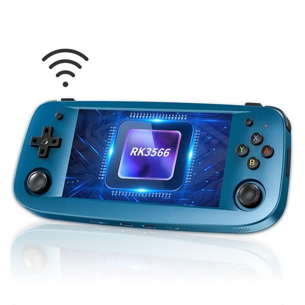 RG503 Handheld Game Console , 4.95 Inch OLED Screen RK3566 Chip Linux System Support 5G WIFI Bluetooth 4.2 Built-in 64G SD Card 4193 Games(Blue)