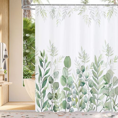 MitoVilla Plant Leaves Long Shower Curtain Set 72 x 78, Green Leaves Fabric Shower Curtains 78 inch Long for Rustic Bathroom Decor, Spring Chic Bathroom Shower Curtain with Hooks