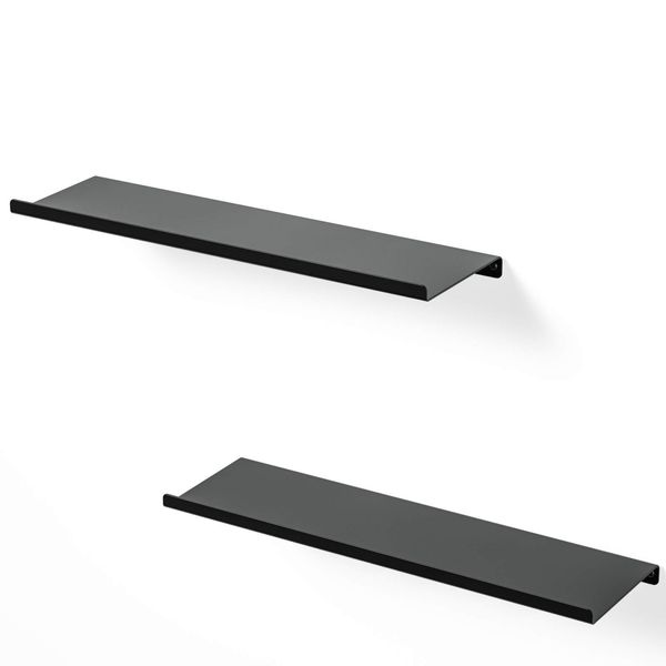 SRIWATANA Black Metal Wall Shelves, 2 Set Floating Shelves for Bedroom, Living Room, Bathroom, Kitchen - Matte Black