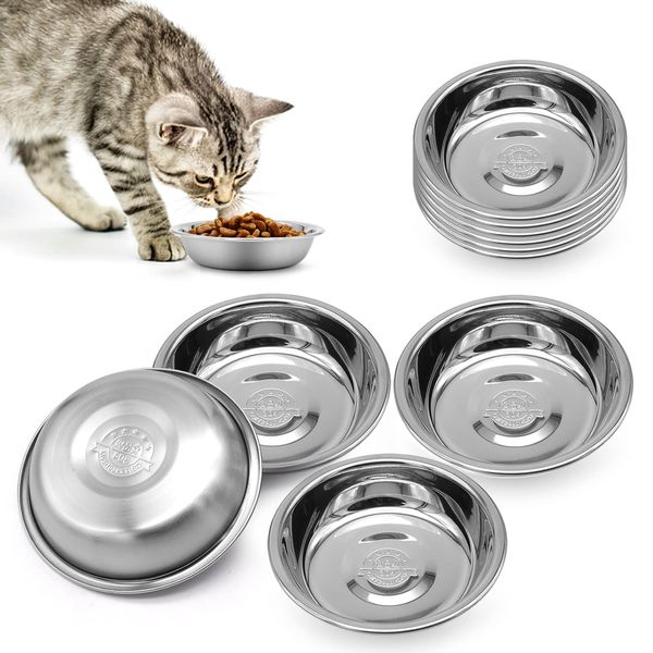 12 PCS Cat Bowls Whisker Friendly, Shallow Wide Flat Cat Food Bowls Stainless Steel,Metal Cat Dishes Whisker Fatigue Relief,Replacement Basic Cat Plates for Elevated Stand,Dishwasher Safe…