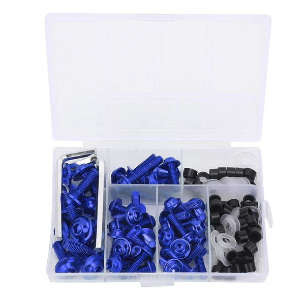 Yuecoom Pack of 158 Universal Motorcycle Fairing Screws Kit, Aluminium Windscreen Fairing Screws for Motorcycles (Blue)
