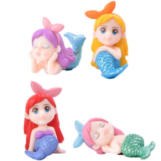 COOLTHICK Aquarium Ornaments Ornaments Dolls Small Mermaid Figurine Set of 4 (4 Pack)