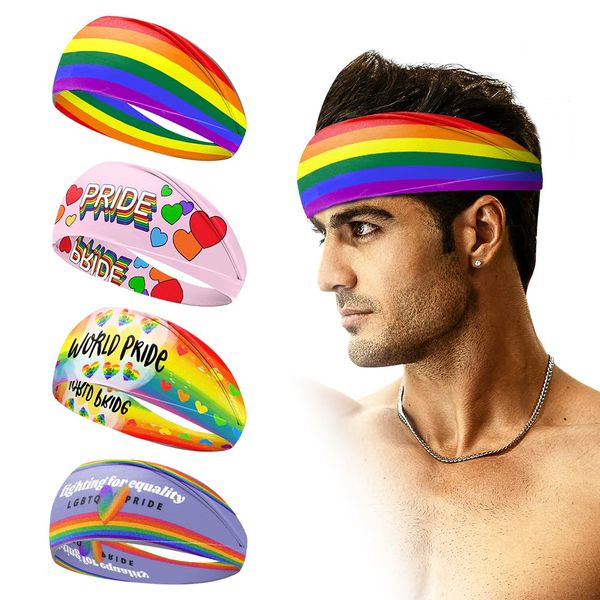 4 PCS Pride Rainbow Headbands LES Gay Pride Headbands Hair Bands Stretchy Twisted Hairbands Rainbow Head Cover Wrap for Girl Boy Women Men Pride Parade Hair Accessories Sports Yoga Running Head Band