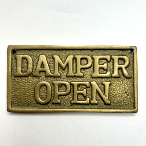 Vintage Fireplace Damper Open / Closed Sign Solid Brass Mantel or Shelf No Chain