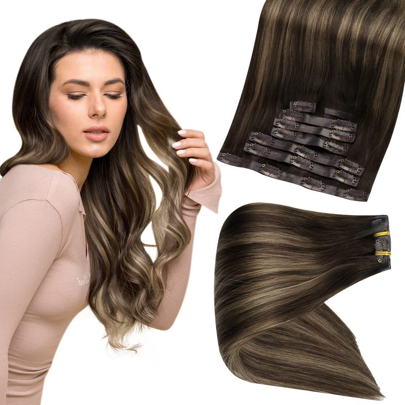 Full Shine Clip in Hair Extensions Real Human Hair 2/8/2 Straight ...