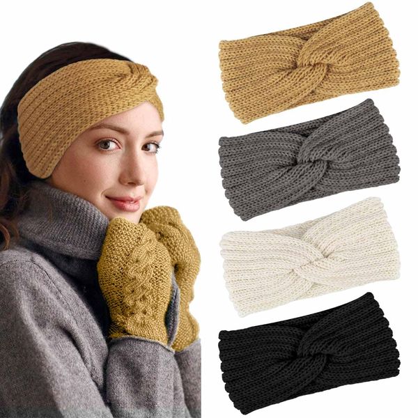 PROPOG Stirnband Damen Winter, 4 Stück Strick Ohrenwärmer Damen Verdicken Stirnbänder Mädchen Sehr Warm Elastische Gestrickte Haarband Headwrap Kopfband Warme Wintergeschenke