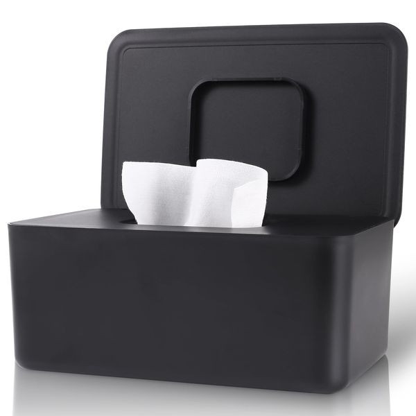 LEQXGO Baby Wipes Dispenser, Wipes Dispenser Baby Wipes Case, Baby Wipe Holder for Fresh Wipes, Non-Slip Wipes Case, Wipe Container with Sealing Design Lid (Black)