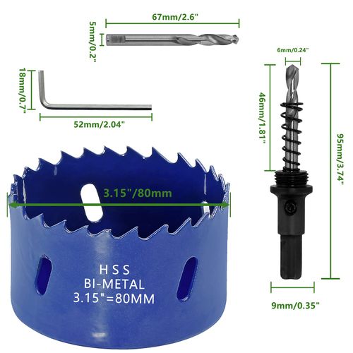 Luomorgo 80mm/3.15 inch Hole Saw, 1 1/4 inch Cutting Depth HSS Bi-Metal Hole Cutter for Wood Cornhole Boards Plastic Drywall & Metal Sheet