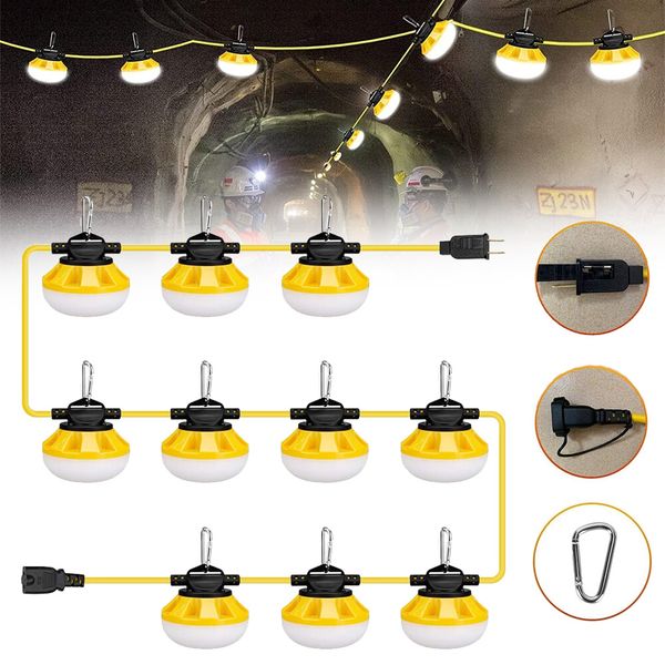 100FT Industrial Grade LED Temporary Work String Lights Construction Lighting