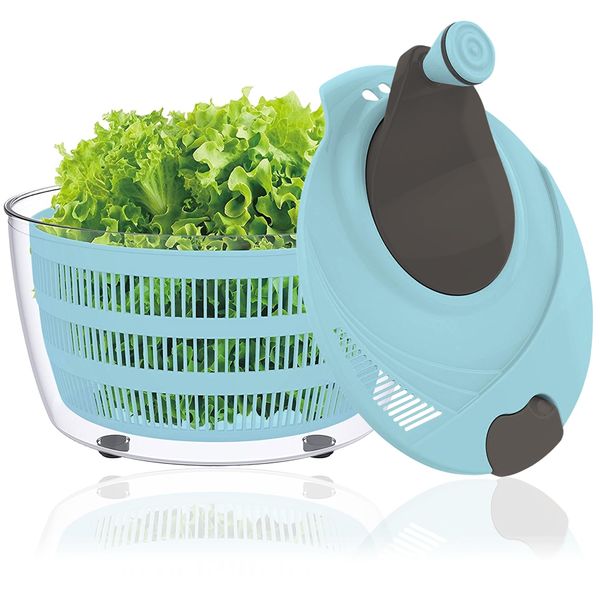 Salad Spinner Hand-Cranked, Lettuce Spinner with Drain, Bowl, and Colander, Fruit Washer Spinner Strainer, Vegetable Spinner Drain Basket, Wash, Spin & Dry Salad, Greens, Fruits & Veggies, 4.3 Qt