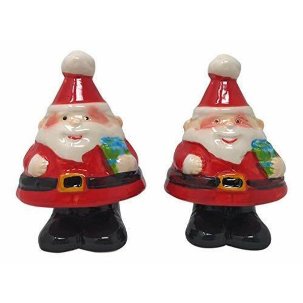 Ceramic Tree Shaped Santa With Beard and Red Suit Salt and Pepper Shaker Set