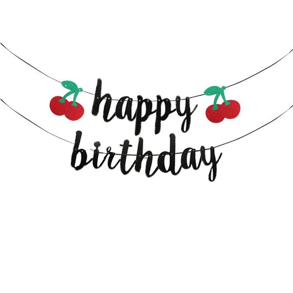 JENSENLIN Cherry Happy Birthday Banner,Fun Sweet Cherry Glitter Paper Sign for Happy Birthday Party Decorations.(Black)