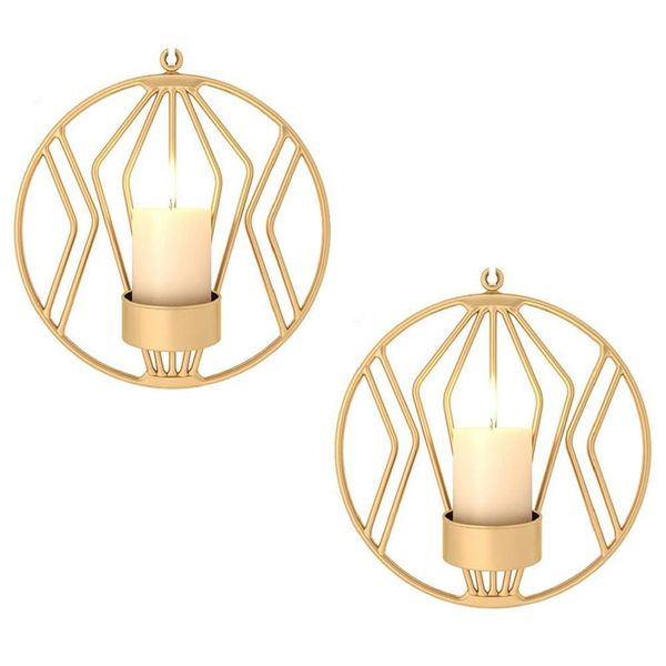 Sziqiqi Set of 2 wall candle holders for living room, wall sconces for pillar candles or tea light, Metal metal candelabra for Living Room Bedroom, for Wedding Bedroom Decor, Gold