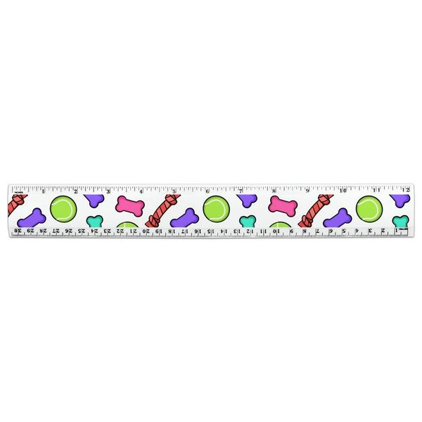 Doggie Chew Toys Bone Rope Tennis Ball Pattern 12 Inch Standard and Metric Plastic Ruler