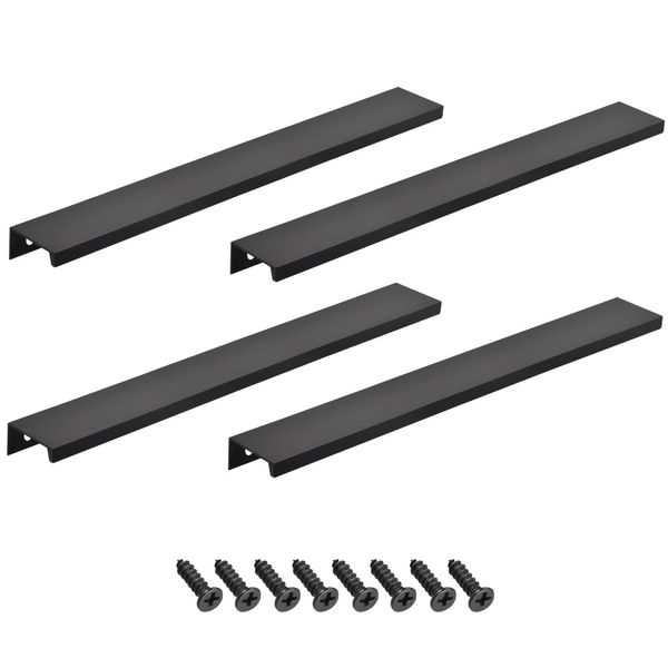 sourcing map Edge Pull Handle 400mm/15.7 Inch Aluminum Alloy Cabinet Drawer Pull Black 4 Pcs