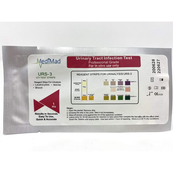 5 x Home Urine Urinary Tract Infection Tests (UTI, Nitrite, Leukocytes and Blood) - 1 Test Strip per foil