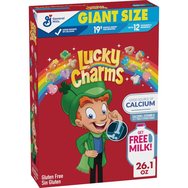 Lucky Charms Gluten Free Cereal with Marshmallows, Kids Breakfast Cereal, Made with Whole Grain, Giant Size, 26.1 oz