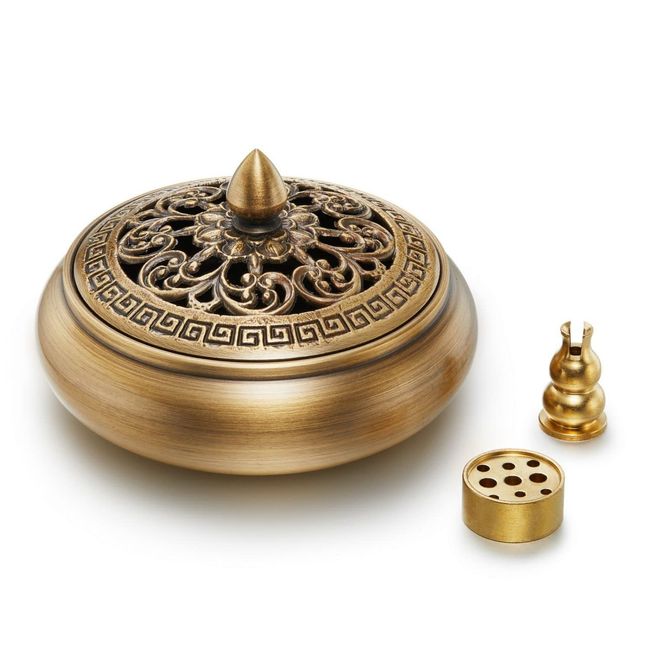 Incense Burner, Stylish, Buddhist Altar, Mini Incense Burner, Brass (3.5 inch)