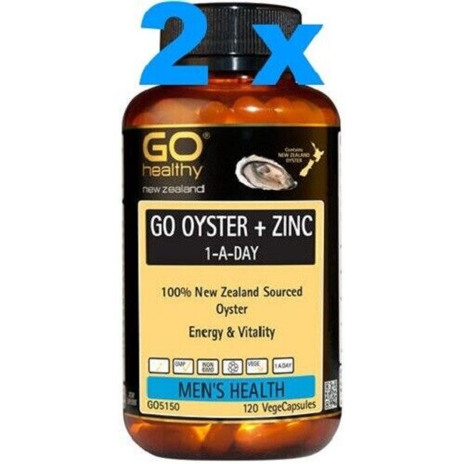 2 x Go Healthy GO Oyster + Zinc 120 Caps - made in NZ -  for Energy and Vitality