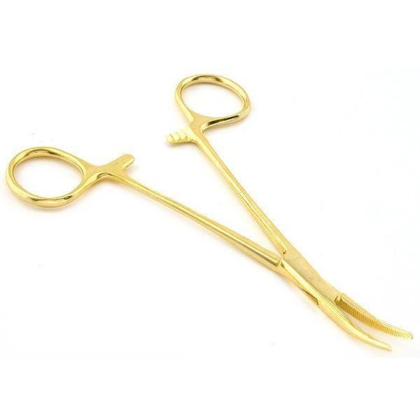 Hemostat Forceps Body Piercing Plier Gold Plated Curved