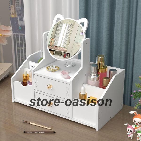 Makeup box with mirror, large capacity, dresser, cosmetics, makeup, cosmetic box, large capacity, table, desk, storage, dressing table, vanity, princess style, portable, compact